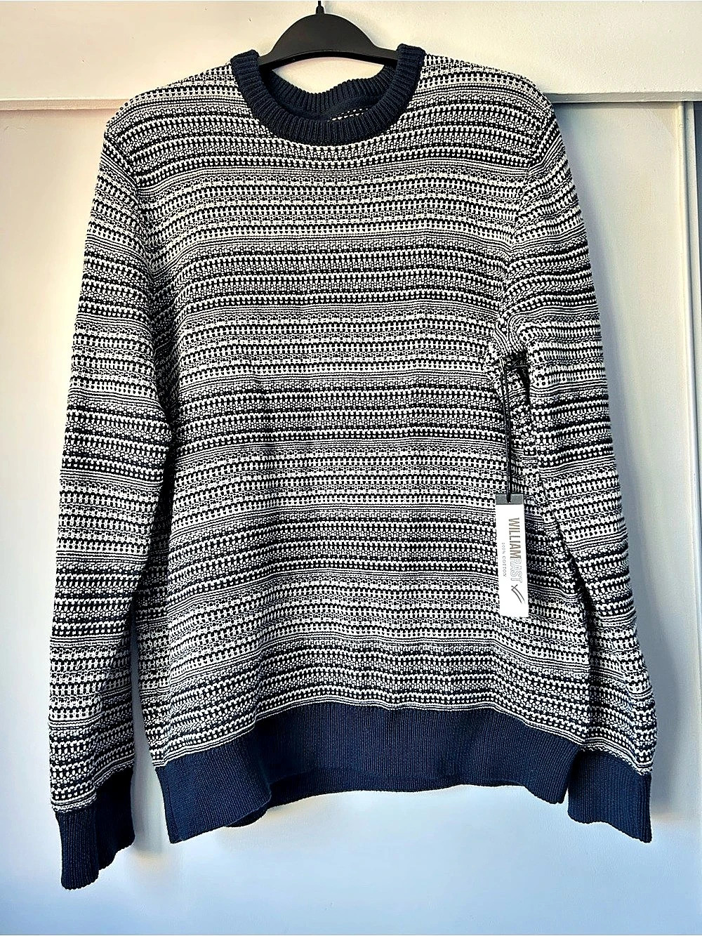 William Rast Striped Crewneck Sweater Navy & White Medium